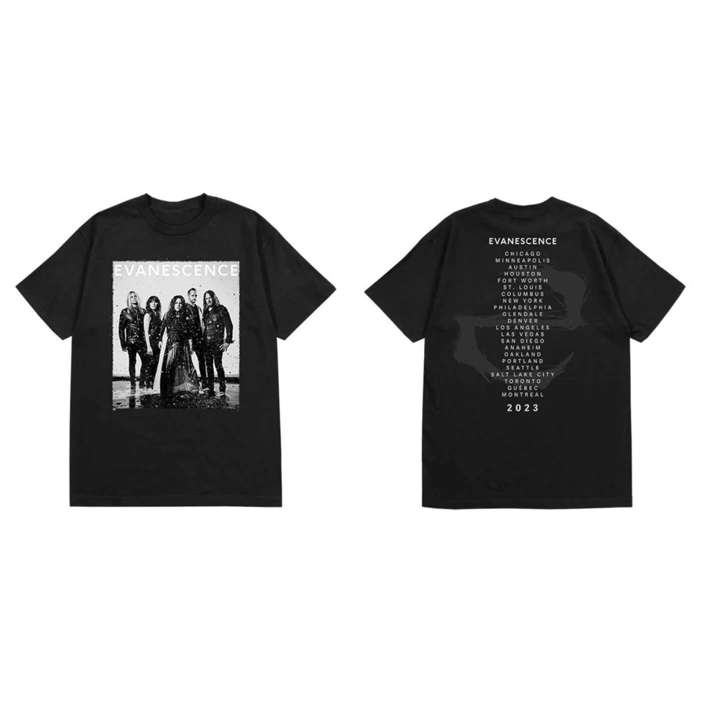 Evanescence Band Photo 2023 Tour Cities Tee 2 Sided